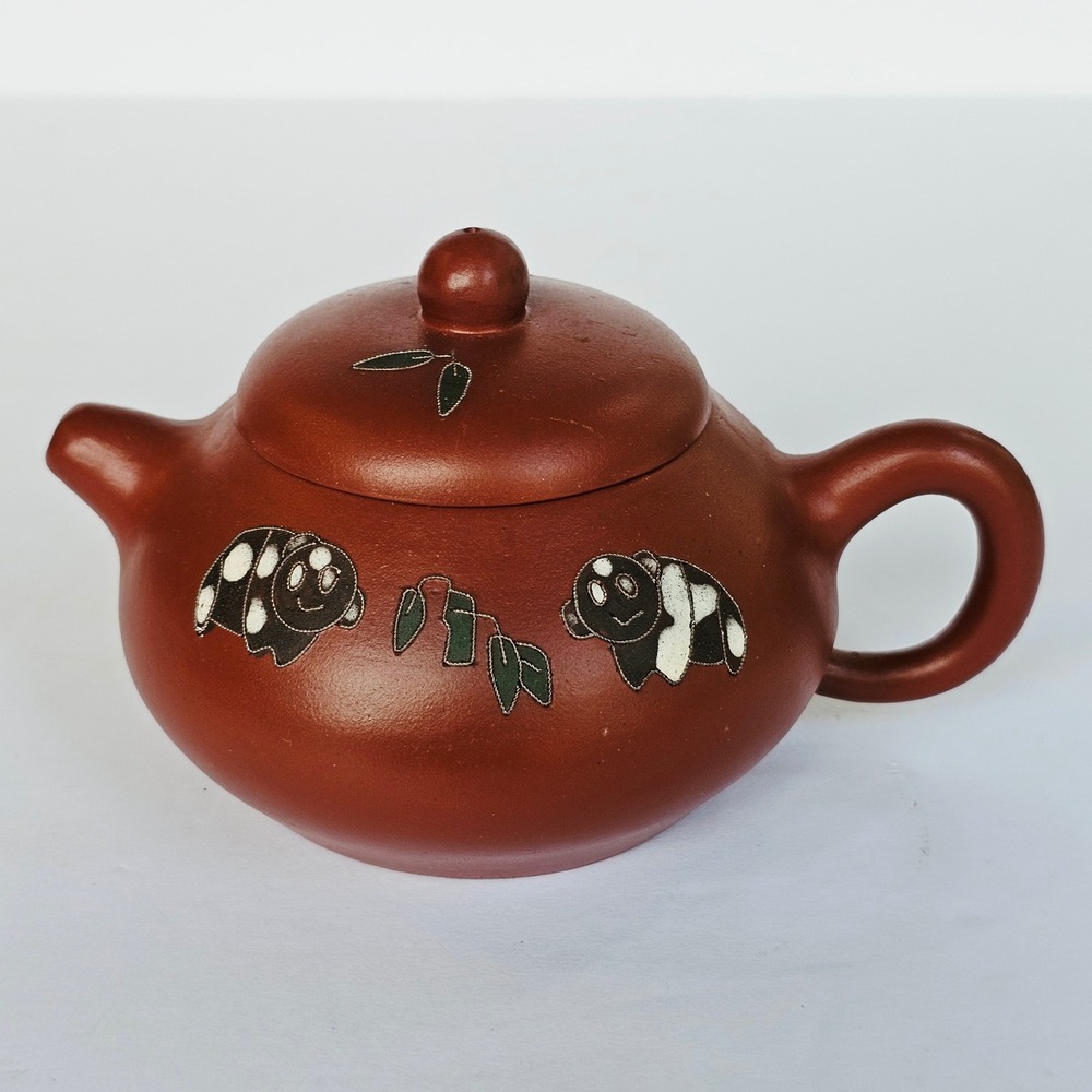 Vintage Yixing Zisha Clay Teapot Panda Bamboo Wire Inlay Chinese Tea Pot